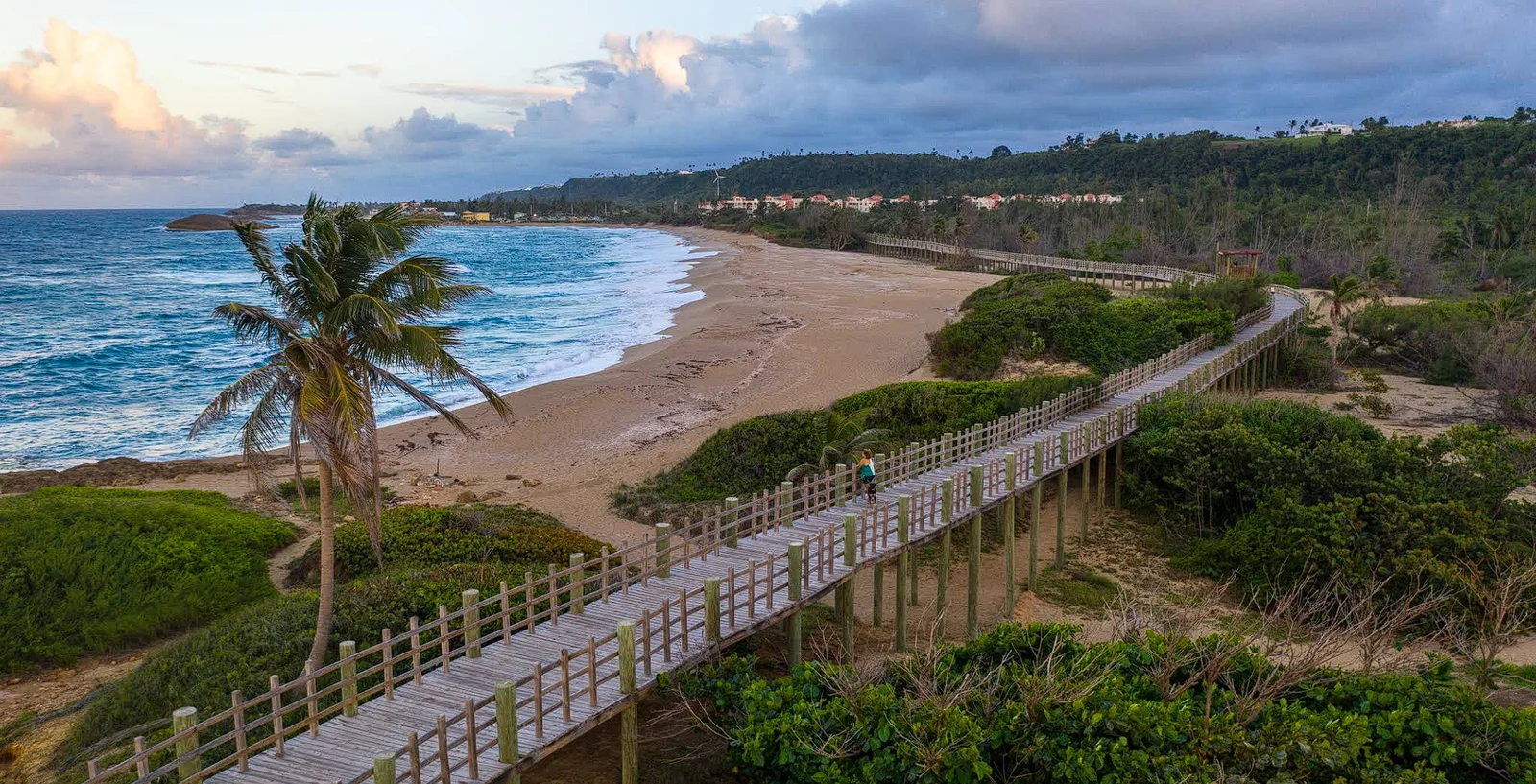 Coastal boardwalk and beach in Isabela, Puerto Rico